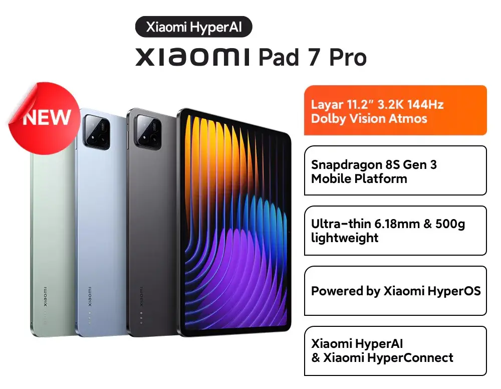 Xiaomi Pad 7 Pro (12/512GB) | Snapdragon 8S Gen 3 | Layar 11.2 3.2K 144Hz Dolby Vision Atmos | Ultra-thin & lightweight | Xiaomi HyperAI