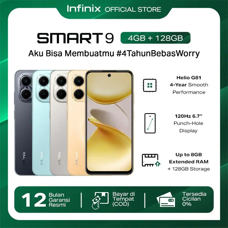 Infinix Smart 9 4/128GB - Up to 8GB Extended RAM - 6.7 inch 120Hz Punch Hole Display - Helio G81 - 5000 mAh