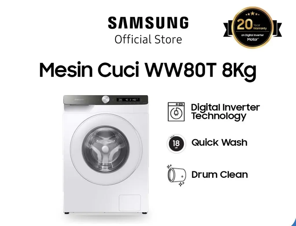Samsung Mesin Cuci Front Loading 8 Kg dengan Ecobubble™, AI Control, Steam - WW80T504DTT/SE