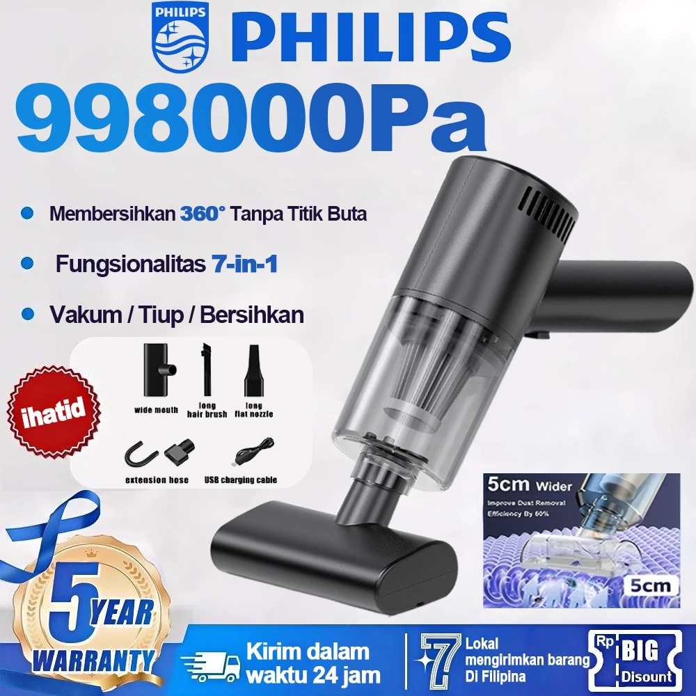 PHILIPS 99800PA Vacuum Cleaner Portable MiniHousehold Cleaner WirelessRechargeable Strong Suction