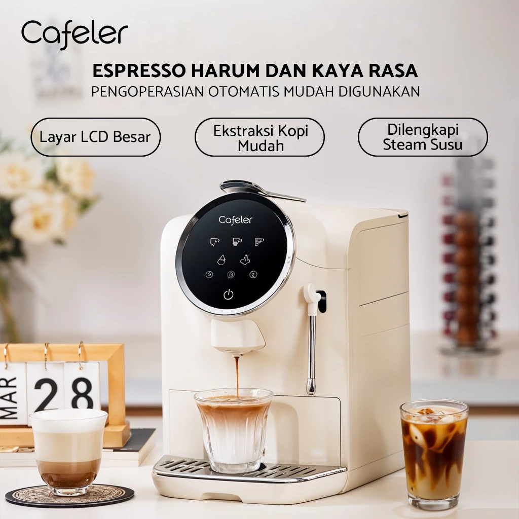 Cafeler Mesin Kopi Kapsul 2 Thermoblock + Milk Frother Steam Wand/ Touch Screen Capsule Coffee Maker