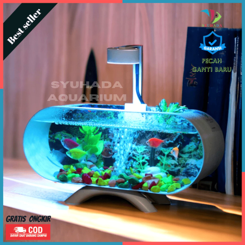 1 Set lengkap Aquarium mini plus mesin oxygn glembung dan lampu LED 3 Watt (M02)