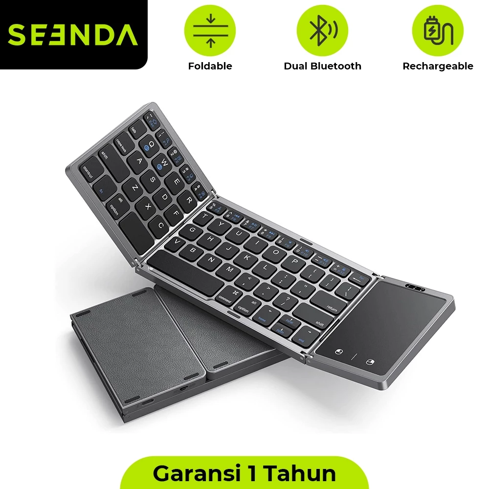Seenda JP302 Foldable Keyboard Wireless Dual Bluetooth Trackpad Rechargeable - Garansi 1 Tahun