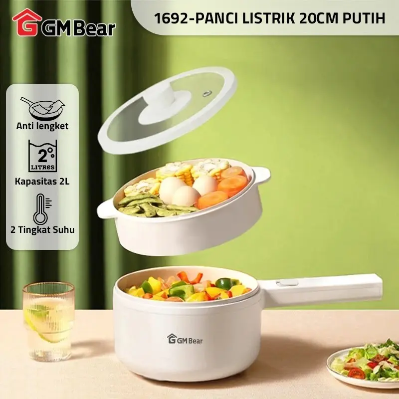 GM Bear Panci Listrik Serbaguna 2L 1692 - Kompor Listrik Pintar/Asrama/Pelajar Penggorengan Elektrik Free Steamer