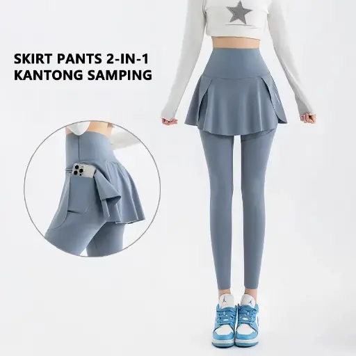 2-in-1 Legging Rok Celana Olahraga Wanita