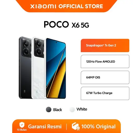POCO X6 (12/256GB) | Snapdragon® 7s Gen 2| FIow AMOLED CrystalRes 120 Hz | 64MP triple camera dengan OIS