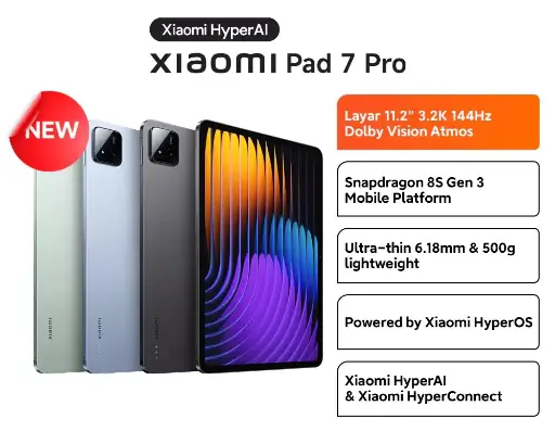 Xiaomi Pad 7 Pro (12/512GB) | Snapdragon 8S Gen 3 | Layar 11.2 3.2K 144Hz Dolby Vision Atmos | Ultra-thin & lightweight | Xiaomi HyperAI