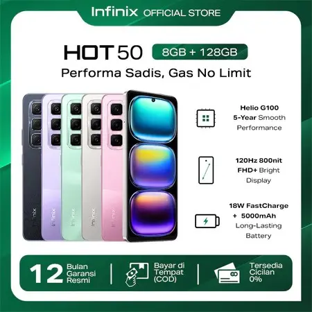 Infinix Hot 50 8/128GB - Up to 16GB Extended RAM - Helio G100 - 6.78 inch 120Hz FHD+ - 50MP - 5000 mAh - NFC