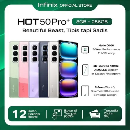 Infinix Hot 50 Pro+ 8/256GB - Up to 16GB Extended RAM - Helio G100 - 6.78 inch 3D Curved 120Hz Amoled - 50MP - 5000 mAh - NFC