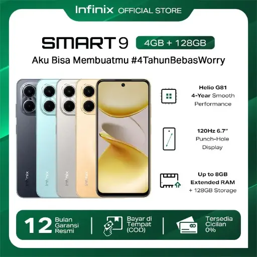 Infinix Smart 9 4/128GB - Up to 8GB Extended RAM - 6.7 inch 120Hz Punch Hole Display - Helio G81 - 5000 mAh