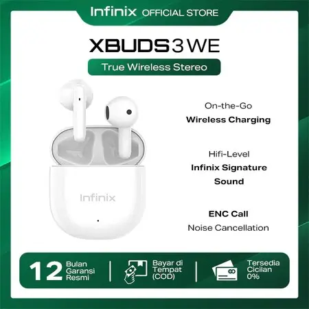 Infinix TWS XBuds 3 WE- XE 29 - Free Wireless Charge - 28 Hours long Play-time - AI ENC for clear call - Rich Bass and Powerful