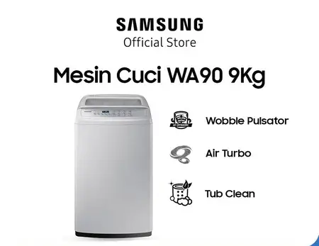 Samsung Mesin Cuci 1 Tabung 9 Kg Top Loading dengan Wobble Technology - WA90H4200SG