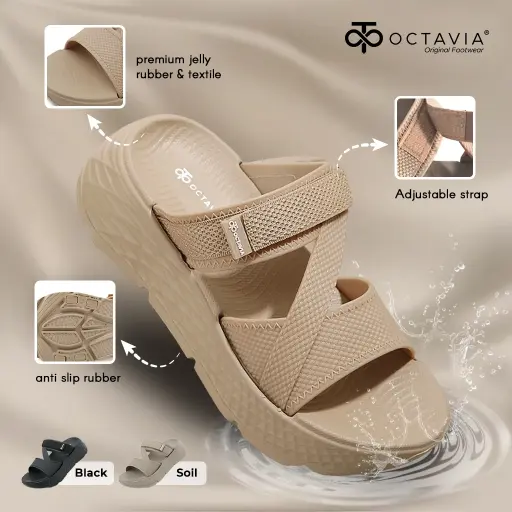 OCTAVIA Sandal Wanita Slide Slip On Wedges Korea Anti Licin Ringan Kekinian OC-2308 (FREE BOX)