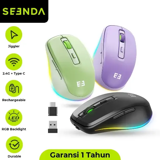 SEENDA MOU160 Mouse Wireless Type C + 2.4G Rechargeable RGB Ergonomic Silent Click Jiggler