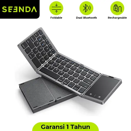 Seenda JP302 Foldable Keyboard Wireless Dual Bluetooth Trackpad Rechargeable - Garansi 1 Tahun