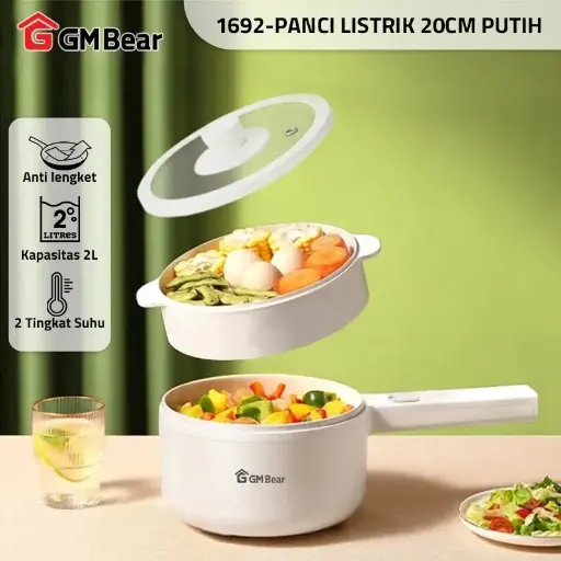 GM Bear Panci Listrik Serbaguna 2L 1692 - Kompor Listrik Pintar/Asrama/Pelajar Penggorengan Elektrik Free Steamer
