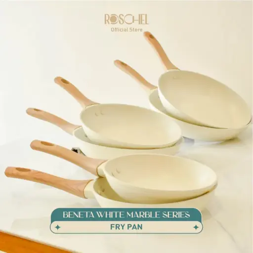 Roschel Beneta White Marble Coating Non-Stick Frypan 18 , 20 , 22 , 24 , 26 , 28 cm Panci Wajan Penggorengan Fry Pan Anti Lengket Induksi