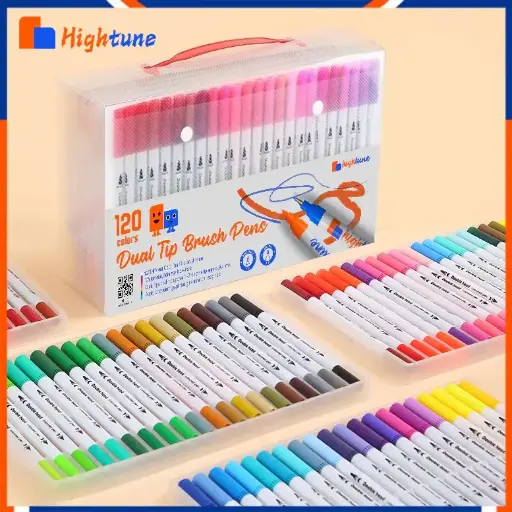Hightune 60/80/100/120 Warna Spidol Acrylic MarkerBrush Pen 2 Tips Spidol Set Marker Drawing Pen